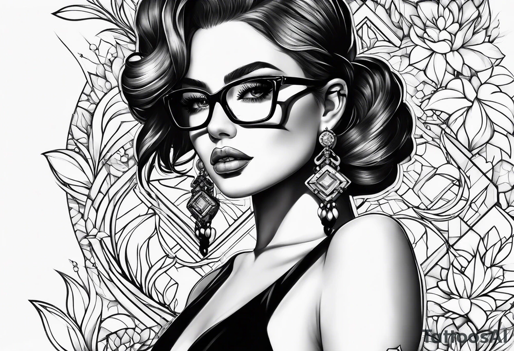 Good girl with glasses and diamonds tattoo idea