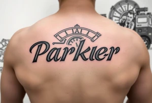 The names Parker and Ryder on my forearm with fire department background tattoo idea