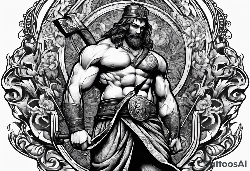 full body drawing of a giant holding a club tattoo idea
