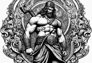 full body drawing of a giant holding a club tattoo idea