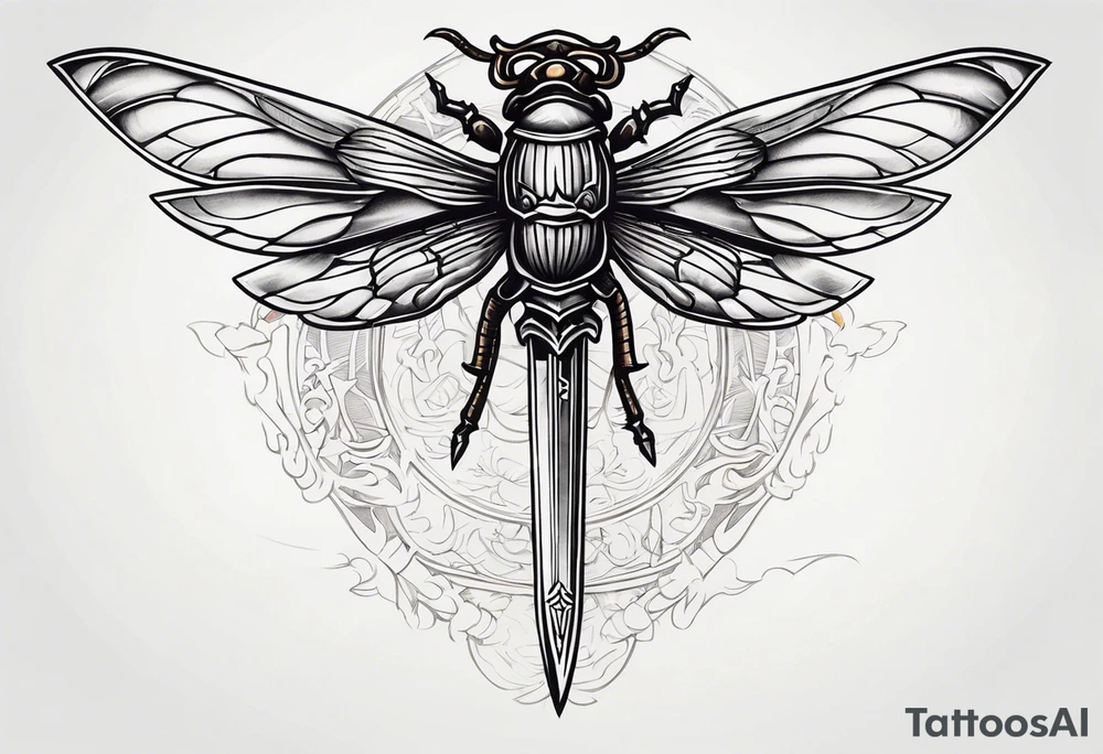 Sword going in to cicada sleeve, sword hilt on top of cicada tattoo idea