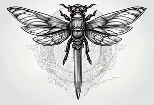 Sword going in to cicada sleeve, sword hilt on top of cicada tattoo idea