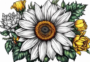 Sunflower daffodil, daisy, rose Adler, chrysanthemum, holly tattoo idea