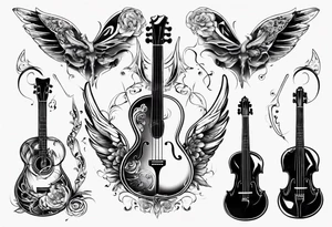 ACOUSTIC GUITAR AND VIOLIN WITH WINGS tattoo idea