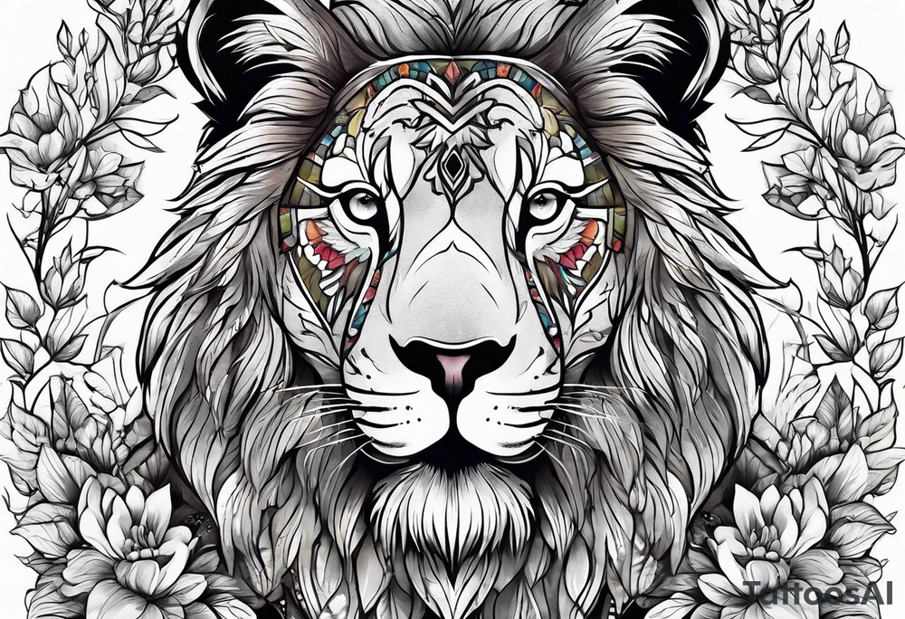 Wild brave animal in wildflowers tattoo idea