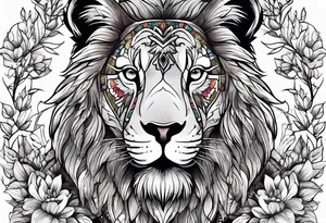 Wild brave animal in wildflowers tattoo idea