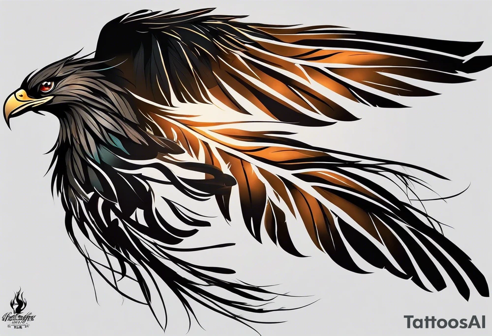 The tattoo begins on the left arm, at the elbow, where feathers are flying under the action of the wind towards the left hand. These feathers share the air space with branches that have leaves, and both elements move together up the left arm. As they approach the shoulder, some lightning appears between them. At this point, the feathers start to converge toward the left chest, where a vortex of energy reveals the head of an owl. The branches converge toward the left side of the back, passing over the shoulder. On the left side of the back, there is a dense, psychedelic element representing the energy of life's creation, with references to the earth, element, and planet. There is also a clay house in this area. tattoo idea