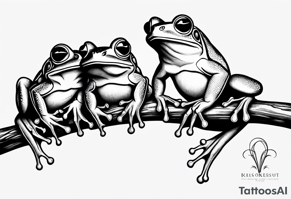 three frogs on a branch tattoo idea