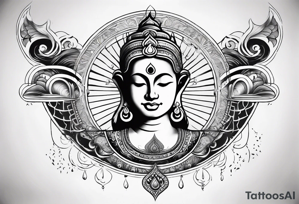 om neck tattoo with rays and clouds stairway tattoo idea