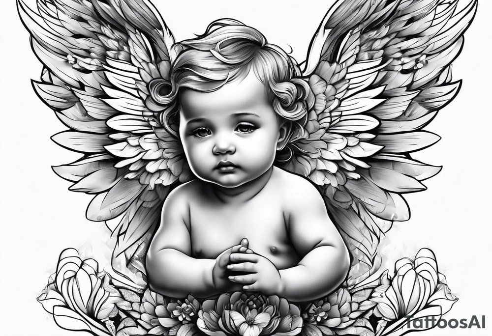 Small  young baby angel tattoo idea