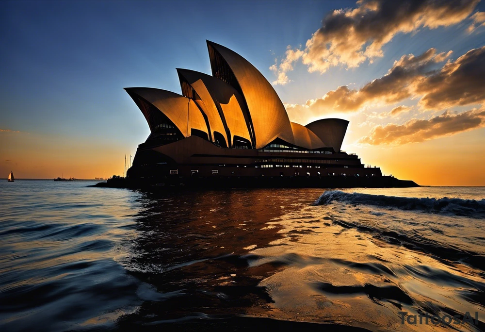 At the center - the silhouette of the Opera House, the city's iconic landmark embodying its cultural life. Beneath it - the monumental Potemkin Stairs descending to the sea. In the foreground - a ship's wheel, reminiscent of Odessa's port heritage, and a lighthouse guiding ships. All framed by the waves of the Black Sea. The tattoo embodies Odessa's rich history, culture, and inseparable bond with the sea through its main symbols. tattoo idea