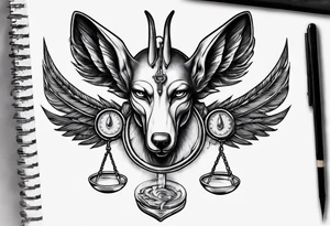 heart and feather on scales anubis weighing of the souls tattoo idea