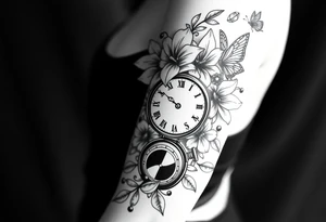 Casino only theme , poker chips deck of cards dice a pocket watch
 with lily flowers
 with raindrop swirls and butterfly’s tattoo idea