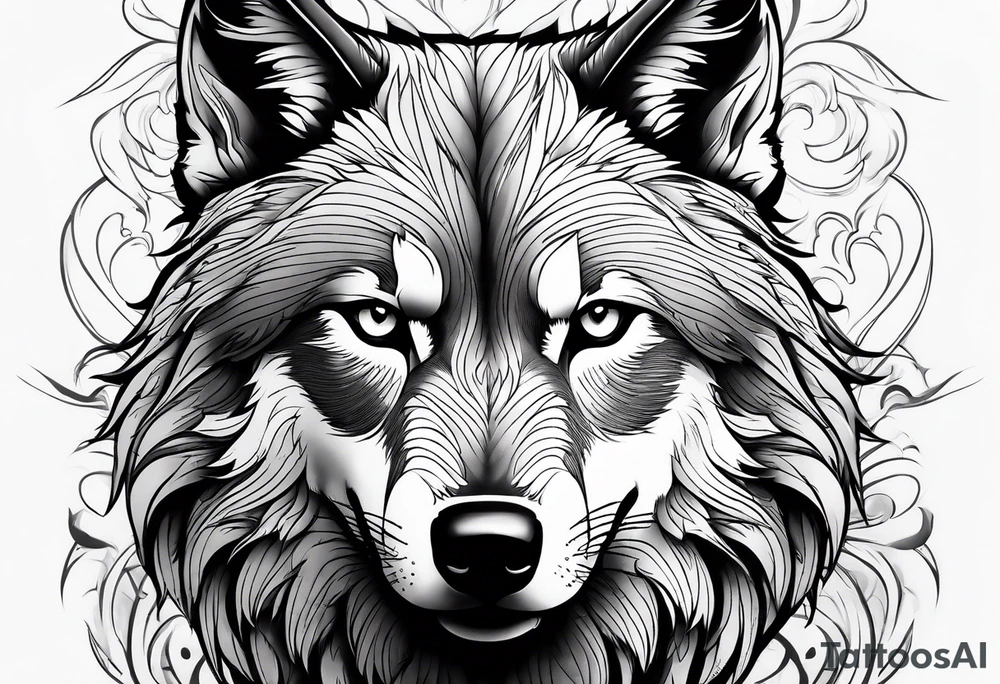 powerful majestic Wolf, close-up tattoo idea