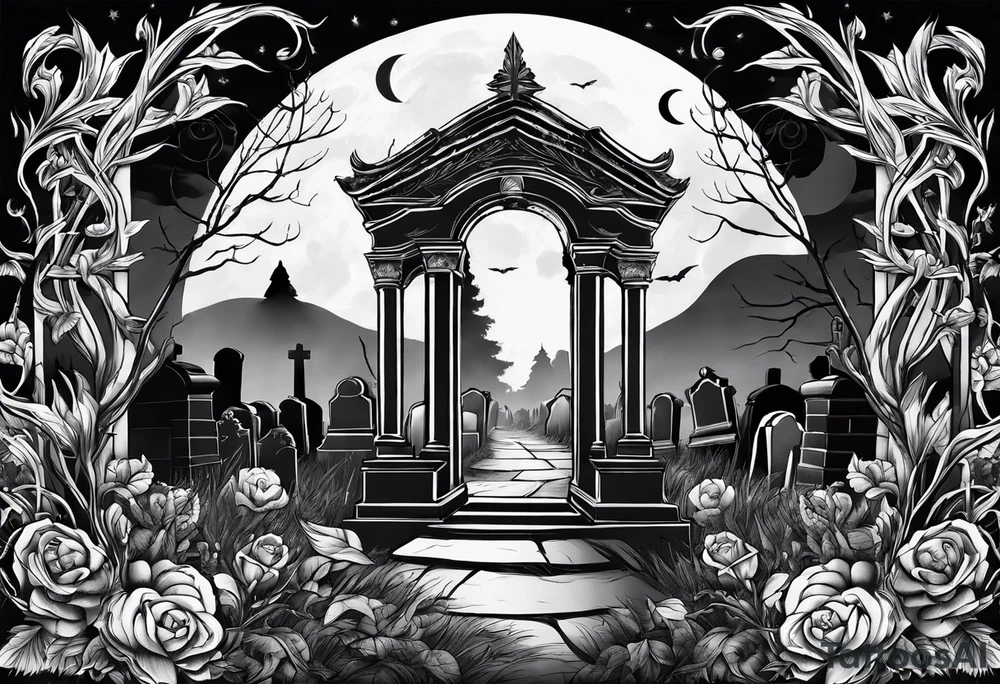 graveyard with moon tattoo idea