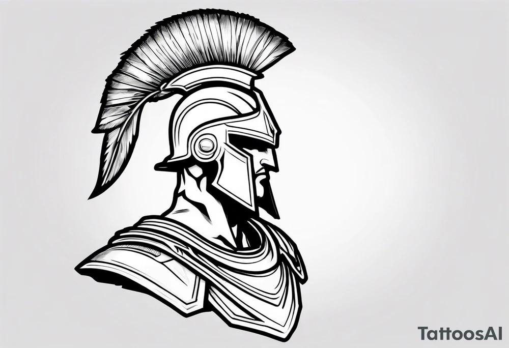 rectangular landscape format ultra-fine line linework vector of a spartan from the side, spartan spear, spartan shield, laurel wreath tattoo idea