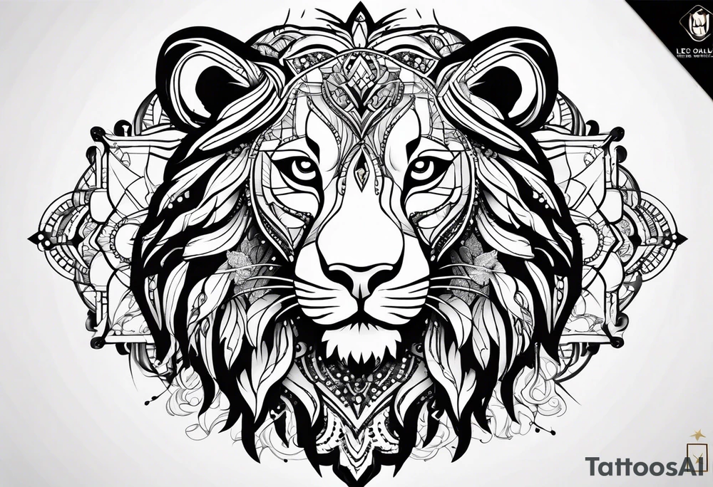 Leo zodiac sign and all of its elements including the constellation on a back tatto tattoo idea