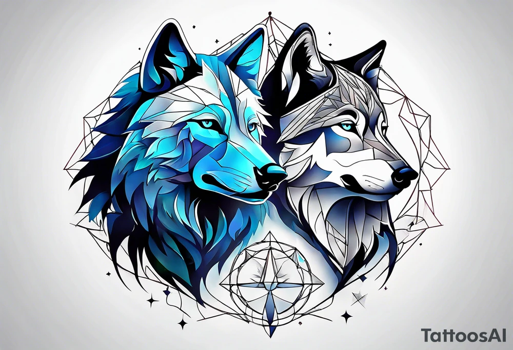 Constellation, two animal wolf, géométric tattoo idea