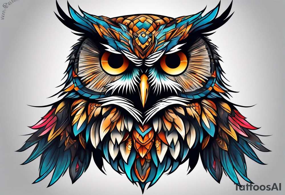 Owl on left chest tattoo idea
