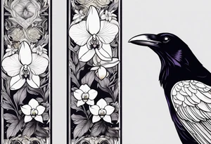 A sleeve with a a Raven A white orchid 1990 and something showing change with the Raven tattoo idea