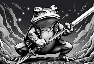toad with sword; sword s¡is pointing down(sword stuck in the ground) as if the toad was standing; no clothes tattoo idea