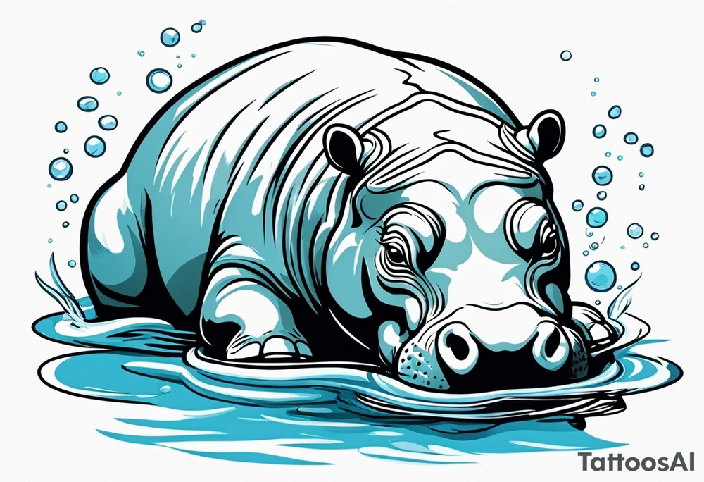 Baby hippo with body submerged in water, but head sticking above tattoo idea