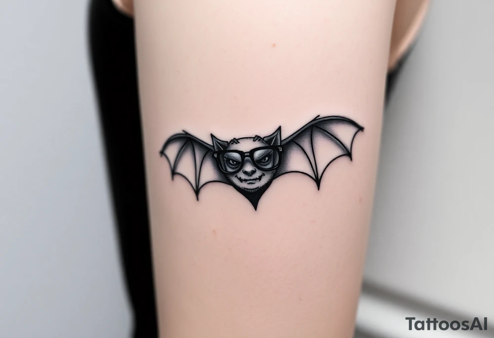 Vampire bat wearing wire framed glasses tattoo idea