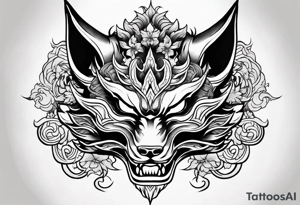 Half kitsune half oni kistune mask tatoo tattoo idea