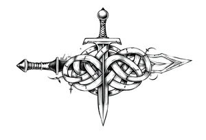 Armband tattoo of a sword with covered in a Celtic knot tattoo idea