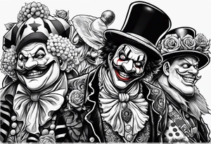 buggie the clown from one piece in the style of Comedy and Tragedy tattoo idea
