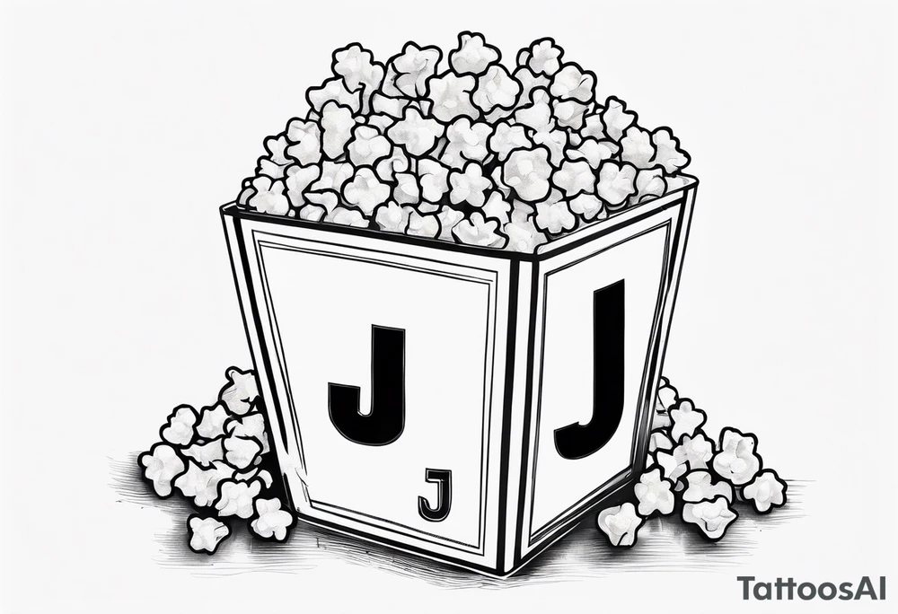 Popcorn, letter J on box tattoo idea