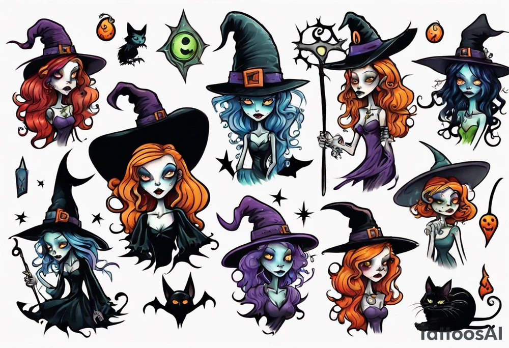 a Tim Burton-style witch tattoo idea