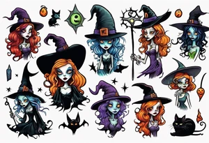 a Tim Burton-style witch tattoo idea