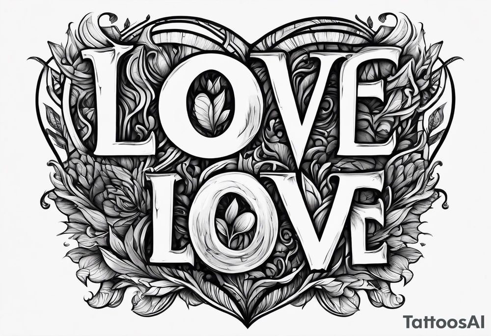 the words love drought in a nice font with a melting heart design underneath it tattoo idea