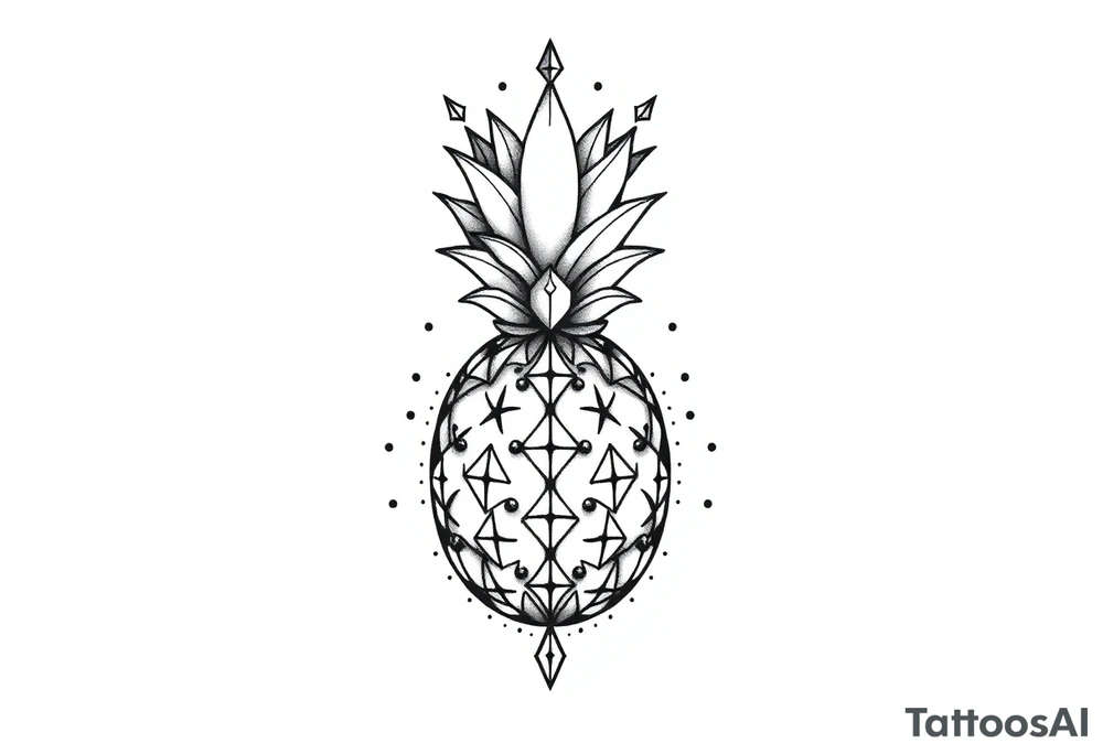 Design around a vagina and anus using a  pineapple with diamonds  and magestic, crown, vagina, anus, pubic tattoo idea