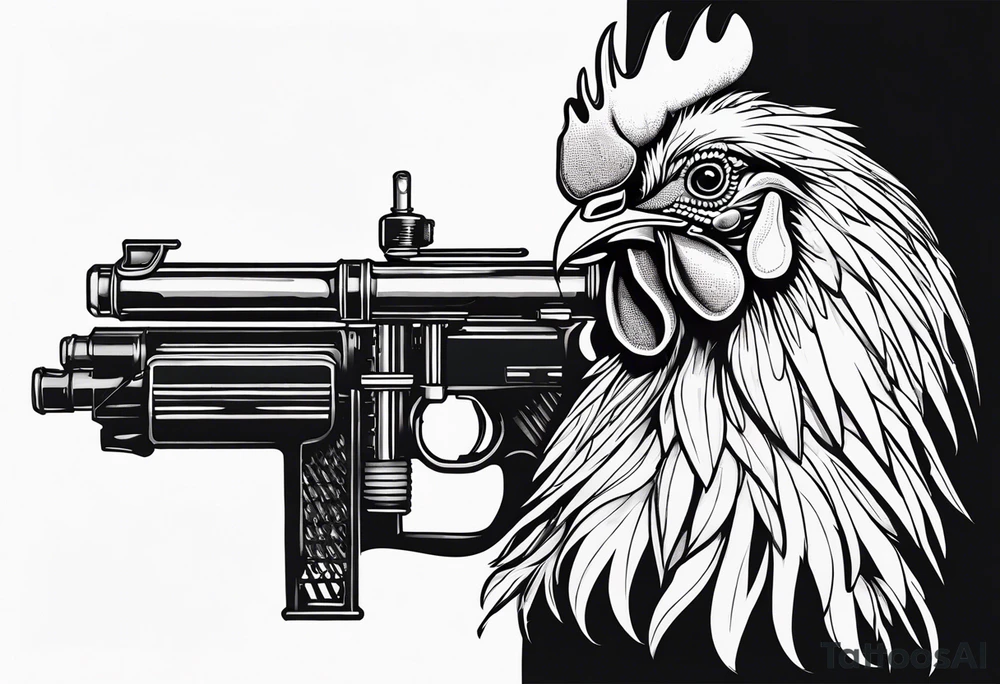 rooster holding a machine gun tattoo idea