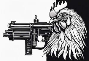rooster holding a machine gun tattoo idea