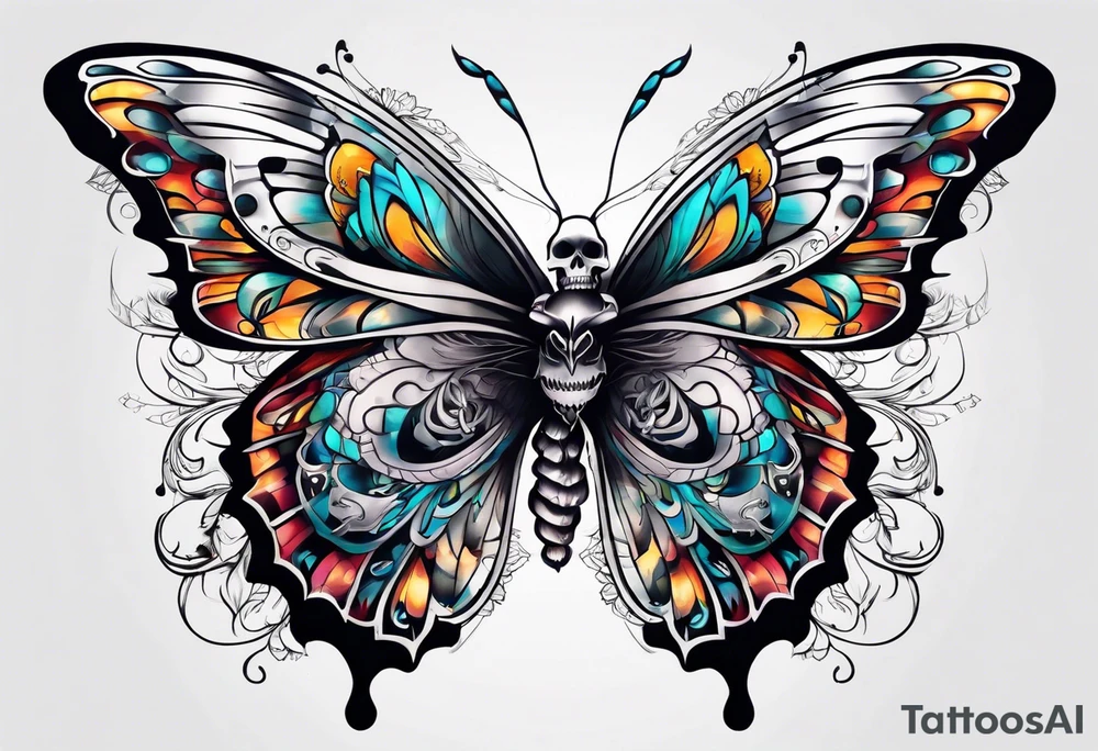 Create a butterfly with skull inside of its wings tattoo idea