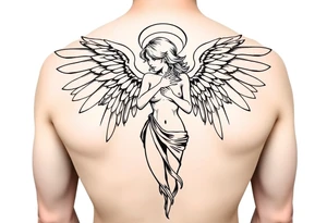 make a tattoo stencil of a female angel full body (toes to head) without clothes please. tattoo idea