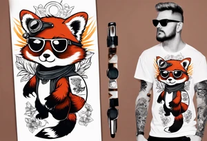 Tall Rebel red panda full body wearing aviator sunglasses and stretched up tall tattoo idea