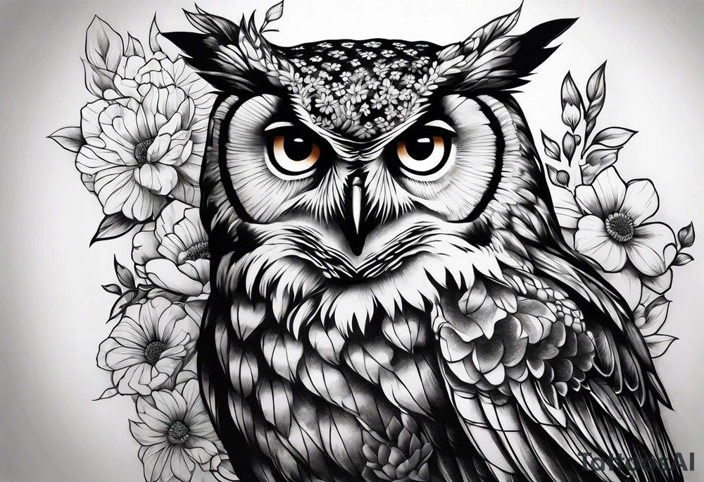 Owl and flowers full arm sleeve tattoo idea