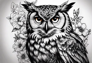 Owl and flowers full arm sleeve tattoo idea