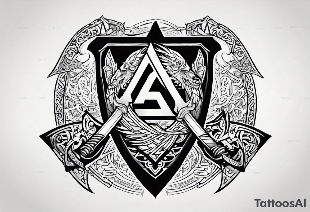 Valhalla sword shield dragon axe Valknut tattoo idea