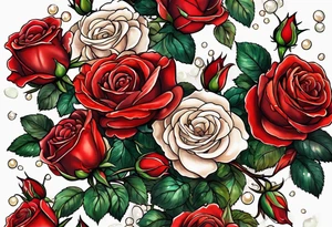 Red roses with pearls tattoo idea