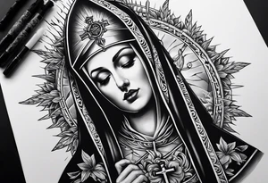 Nun holding upside down crucifix tattoo idea