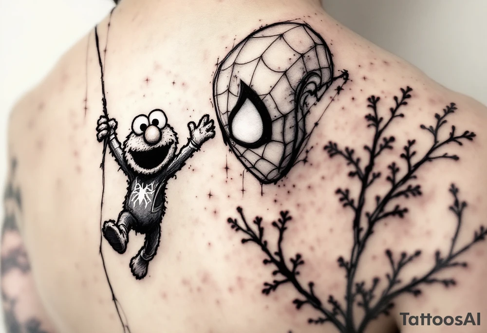 Spiderman with elmo in his hands swinging from a web behind the ear tattoo
Water colors very girly tattoo idea