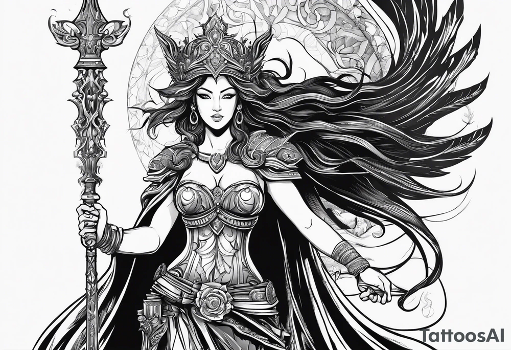 Nemesis, the goddess of justice, standing with sword and scale tattoo idea