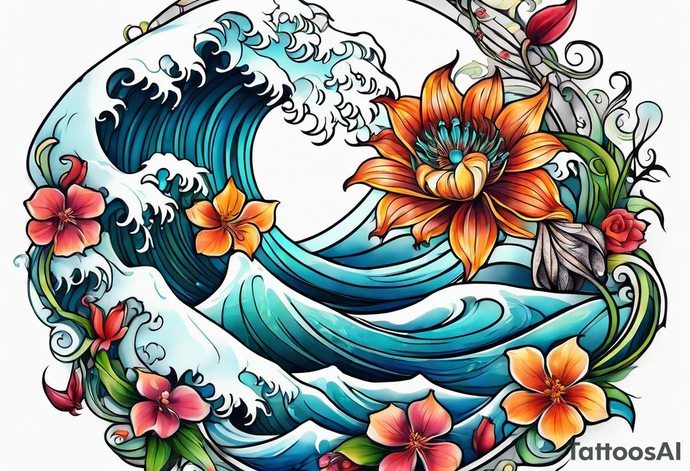 sea, flower tattoo idea
