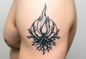 flame in a blooming roots circle tattoo idea