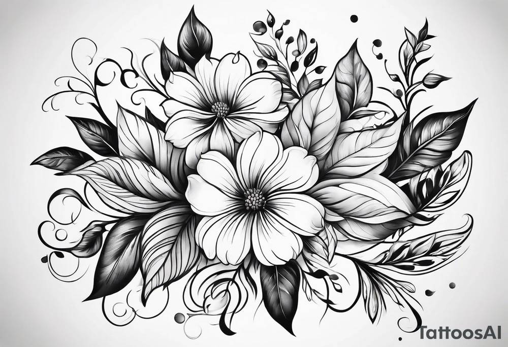 Curved floral leaves tattoo idea